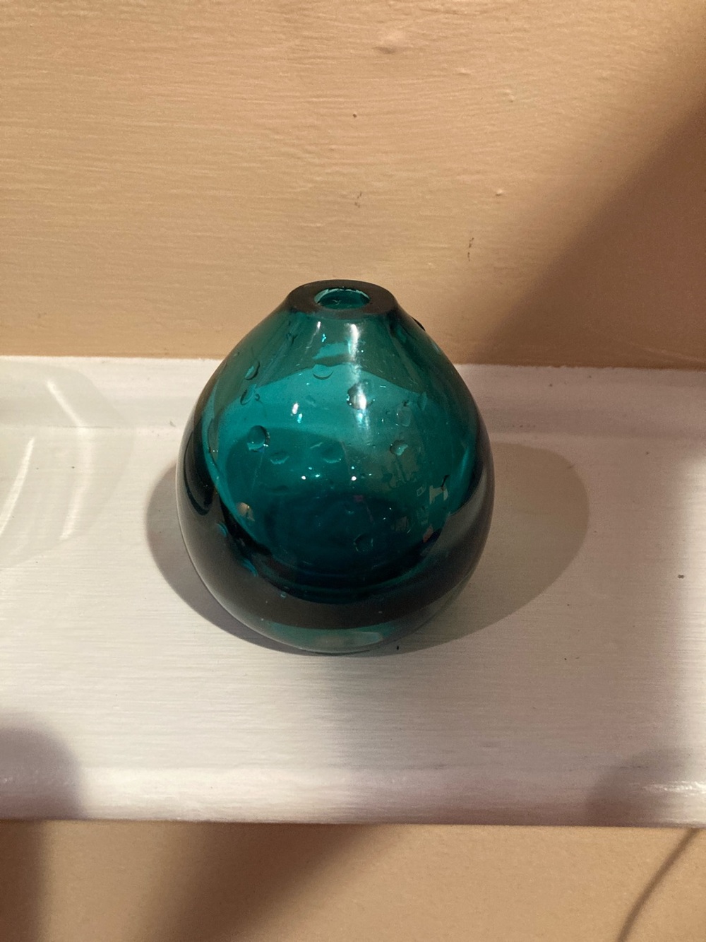 Teal Hand-Blown Glass Bud Vase - Home Accents approximately 3” tall